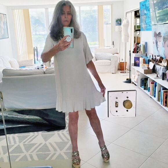 Linen Cotton Blend Dress Loose Fitting Oversized Natural Unbleached Color Size S - Picture 3 of 16